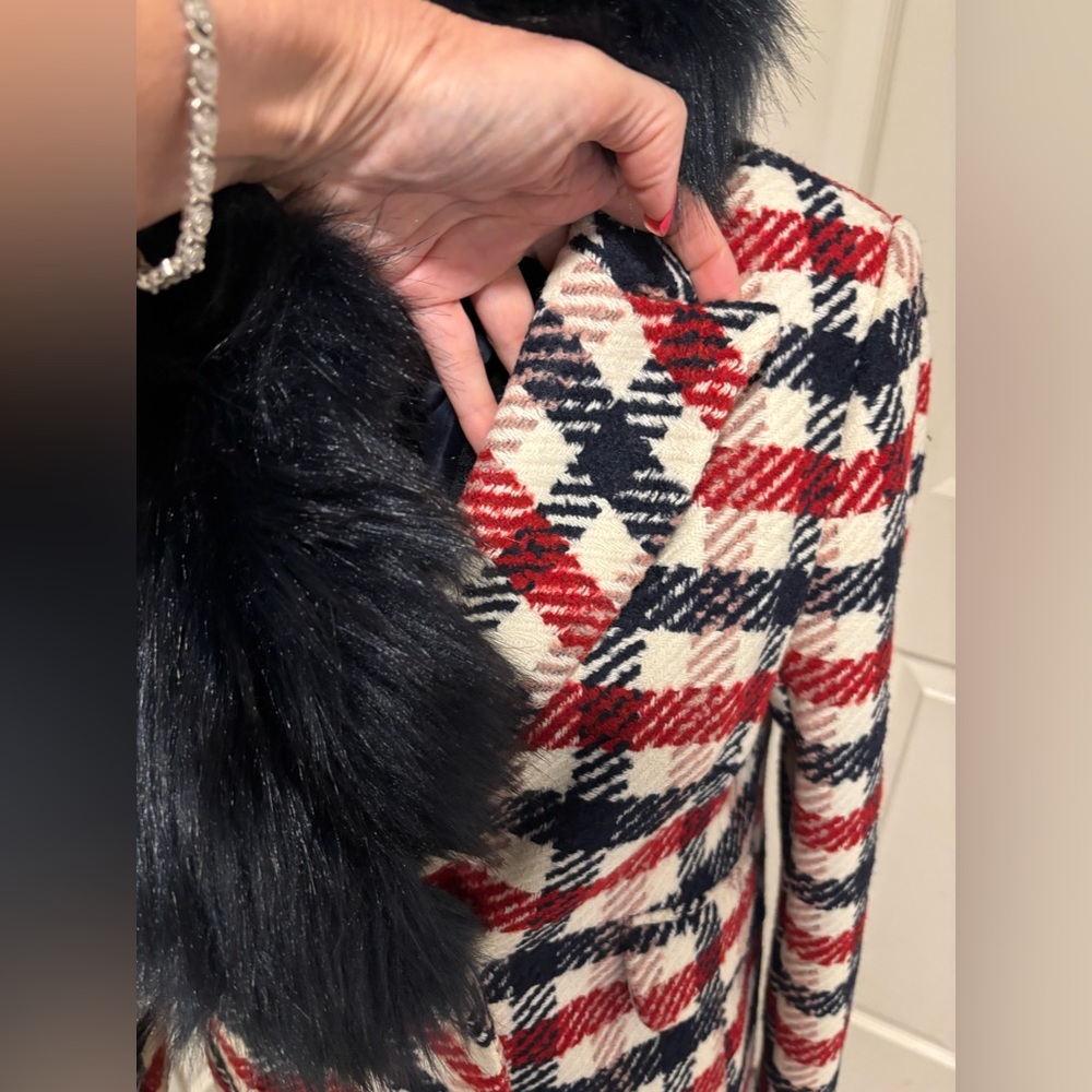 Boden Tweed Wool Blend Coat With Removable Faux Fur Collar - Picture 12 of 16